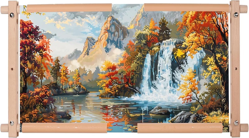 GuoFa Beech Wood Cross Stitch Frame Scroll Embroidery Hoop, Needlepoint Stretcher Bars & Stand, Quilting Stitching Holder for Cross Stitch Supplies, Embroidery Accessories & Needlework Projects - Image 1